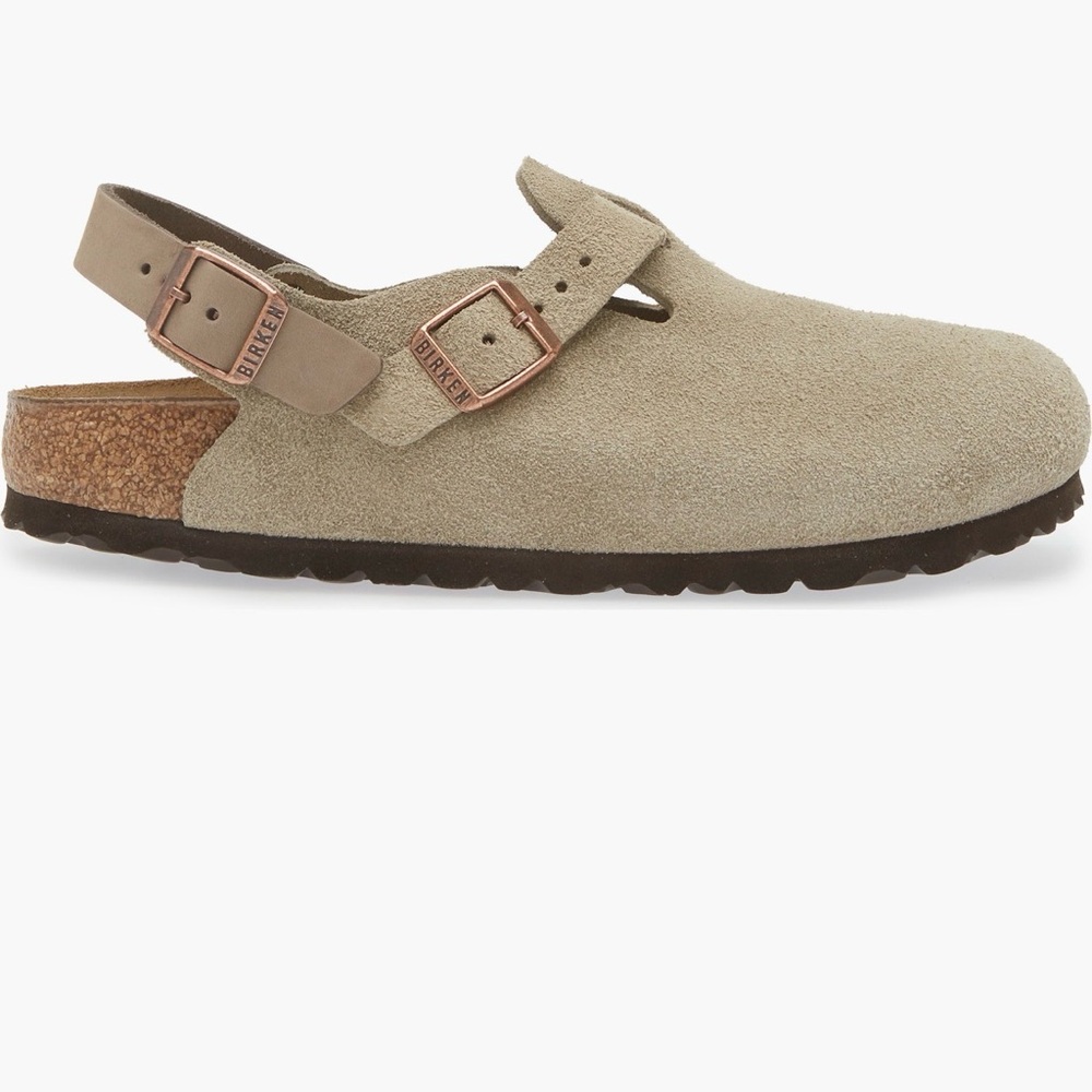 Birkenstock Tokio Beige Suede Slingback Clogs